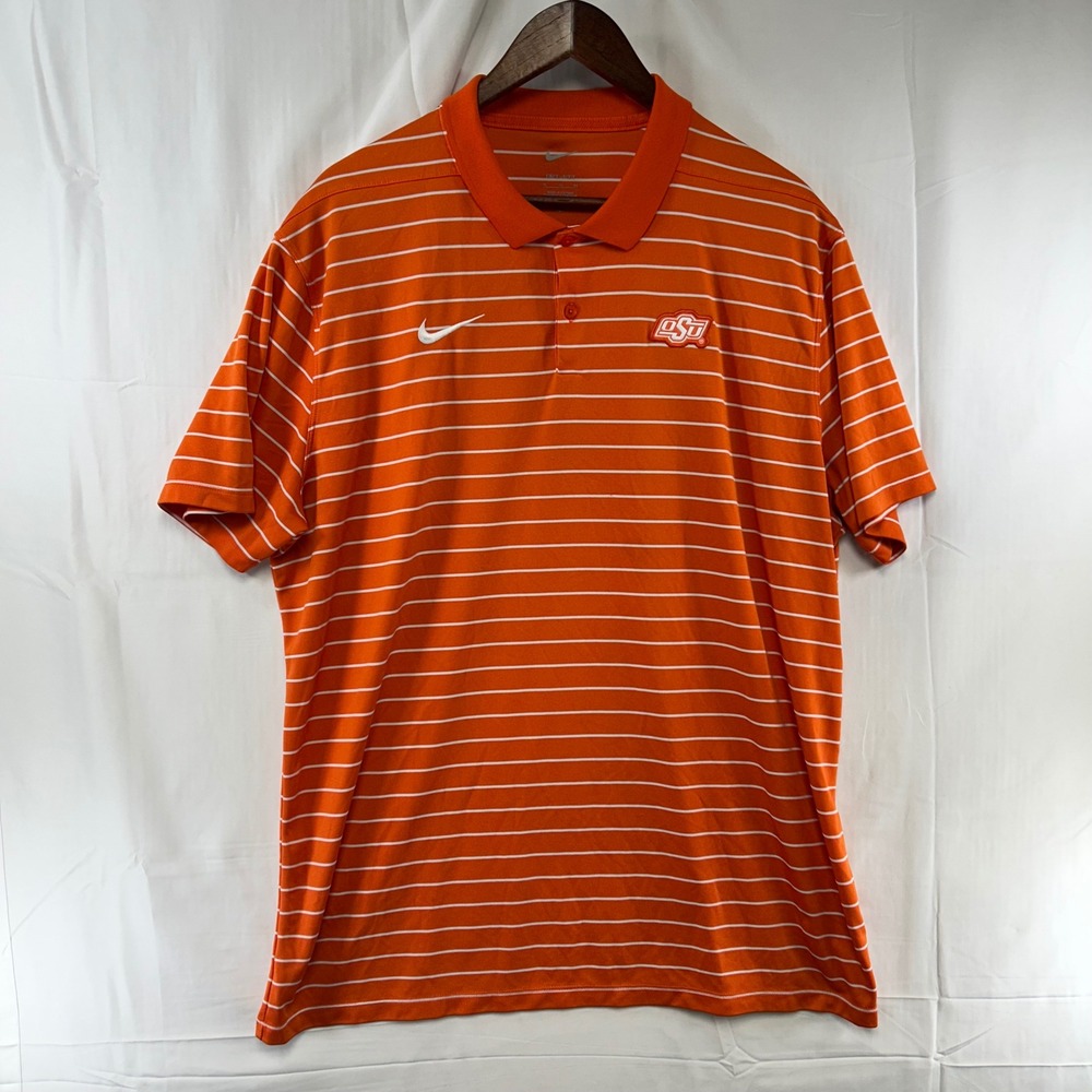 Nike Oklahoma State Cowboys Polo Shirt Mens XL Orange Striped Dri-FIT On Field